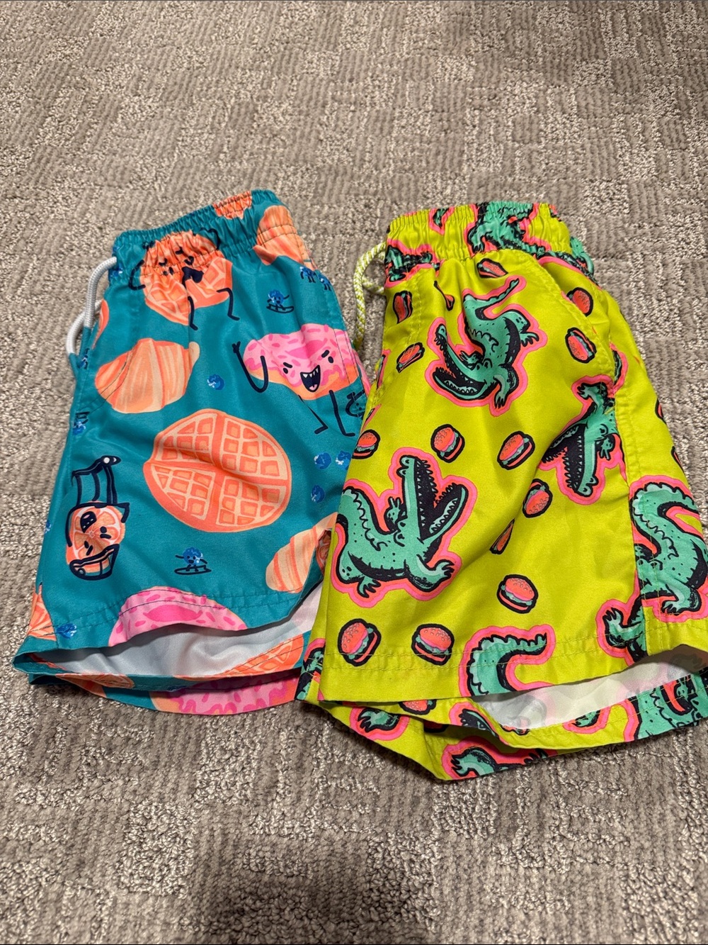 Kids Bright Teal Oranges & Neon Green Croc Print Swim Shorts